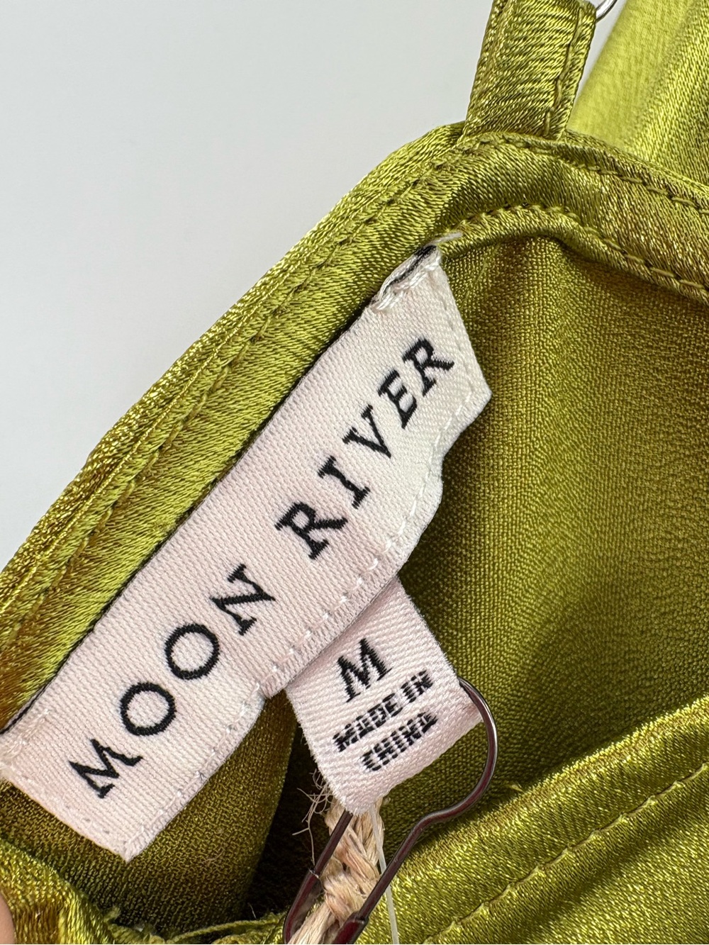 Anthropologie Moon River Olive Chartreuse Satin Cowl Neck Mini Dress NWT M - Picture 11 of 15